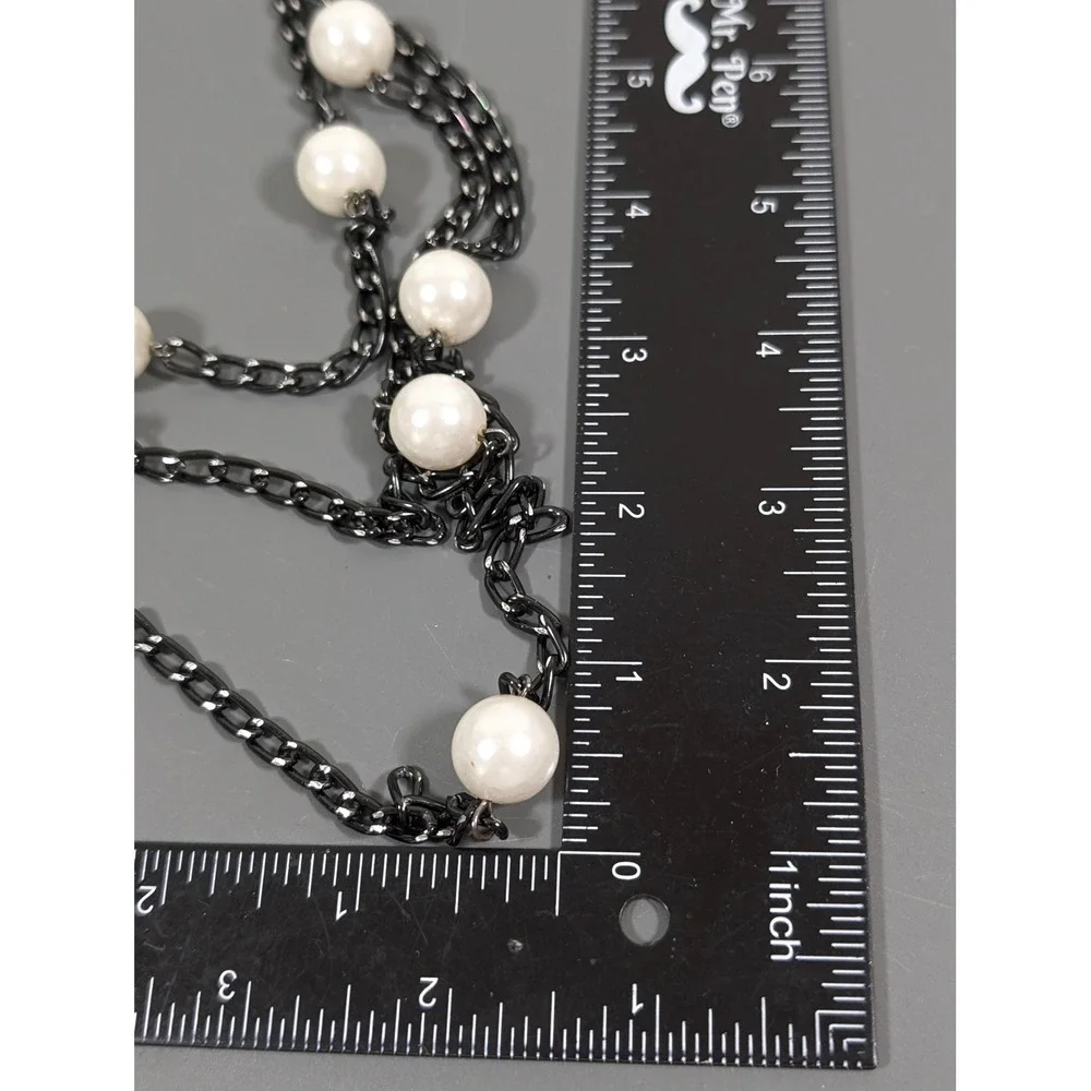 Gunmetal‎ Gray Multi Chain Faux Pearl Station Necklace Layered Long 31in